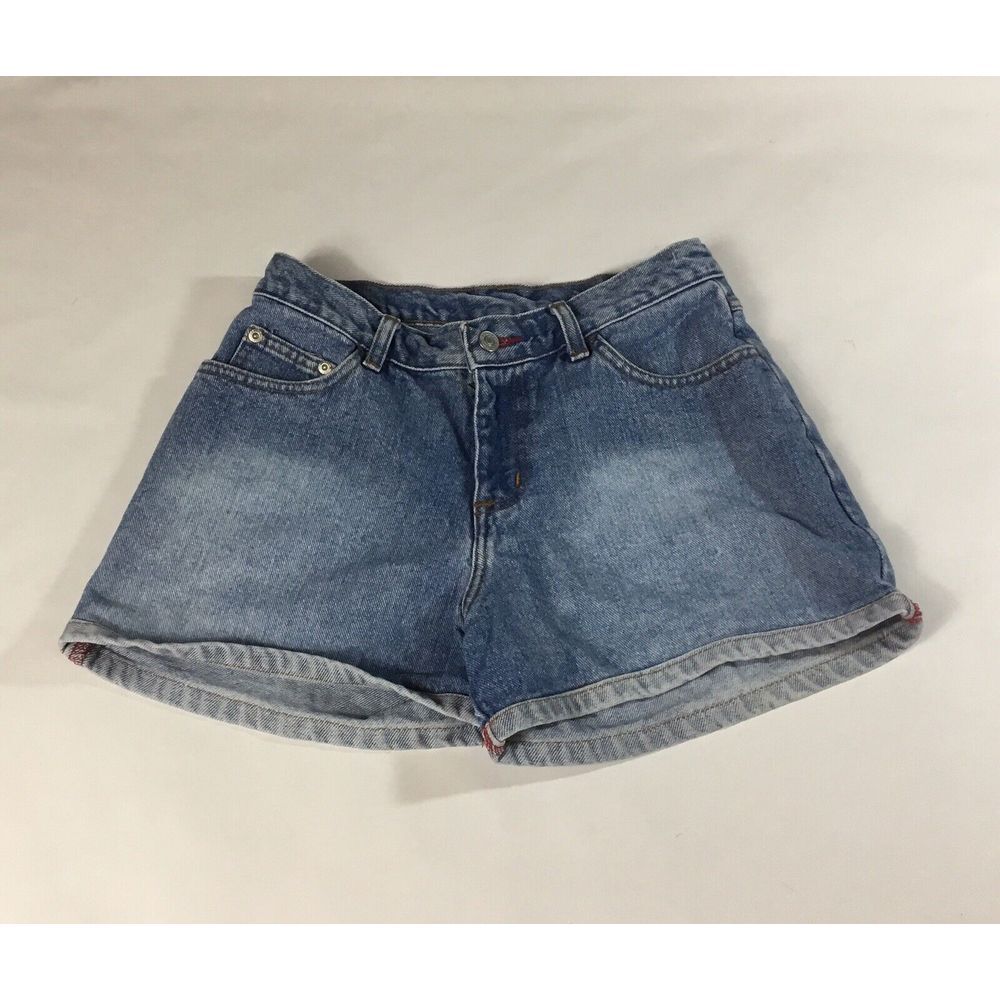 NO BOUNDARIES Women's Junior Booty Shorts Size 7 Blue Denim Distressed Waist 28